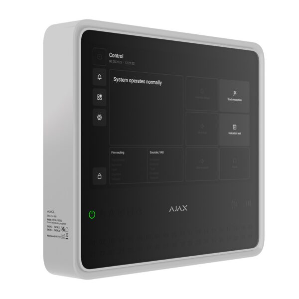 Ajax EN54 Fire Hub Jeweller-white front angled