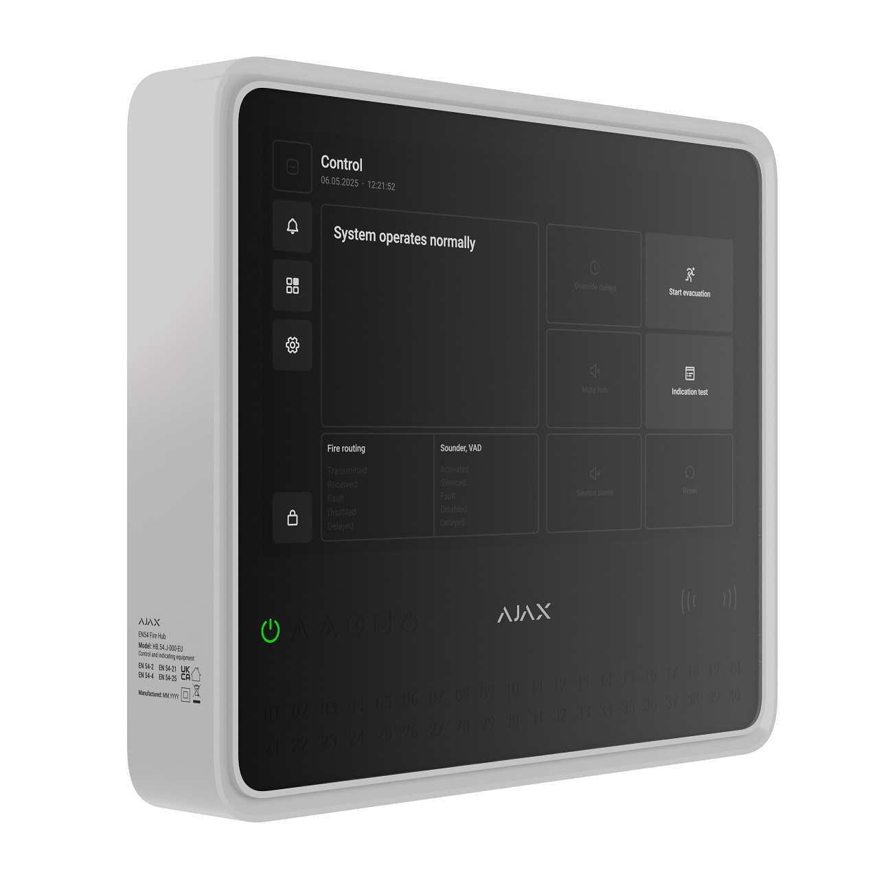 Ajax EN54 Fire Hub Jeweller-white front angled